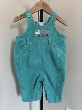 Vintage All Mine Teal Corduroy Baby Overalls w/ Truck Applique